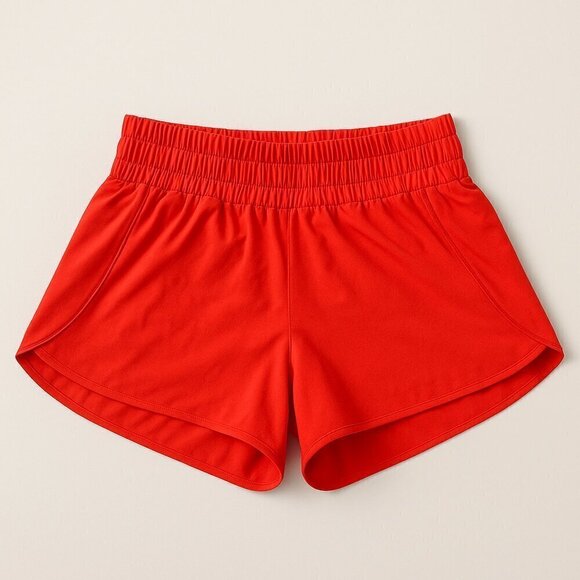 Pants - Red Athletic Running Shorts | Elastic Waist | Flowy Dolphin Hem